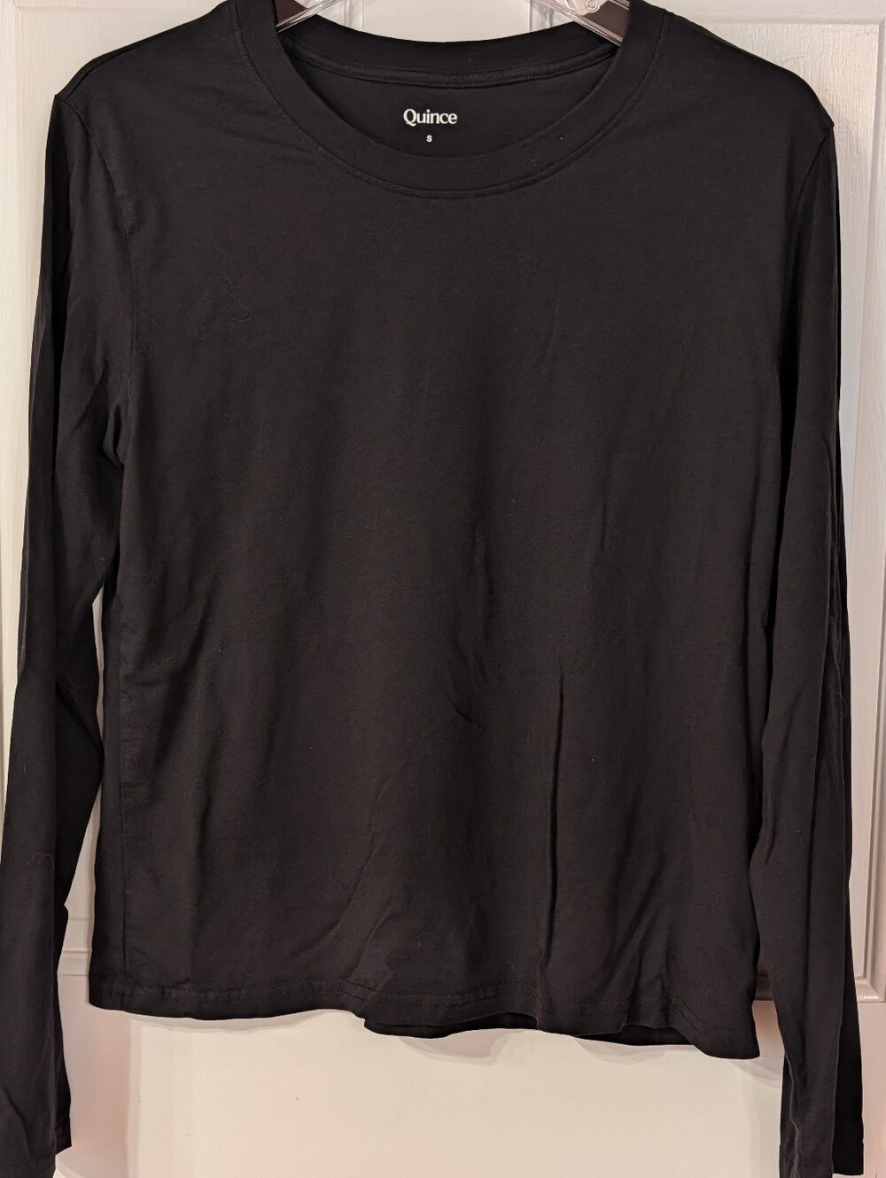 QUINCE Women’s Cotton Modal Relaxed Long Sleeve Top / Tee in Black Sz S